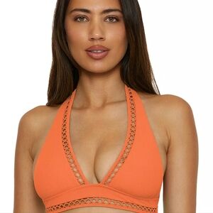 Becca Modern Edge Rib-Knit Halter Bikini Top NWT